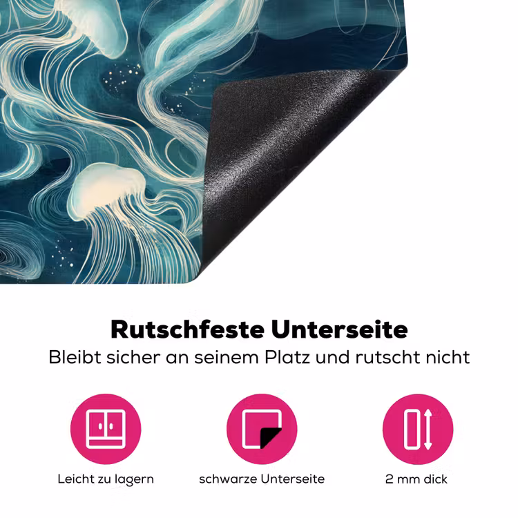 Kwallen - Zee - Wit - Golven Inductie beschermer vinyl 3mm middel -zzzzzzz-lf-onderkant