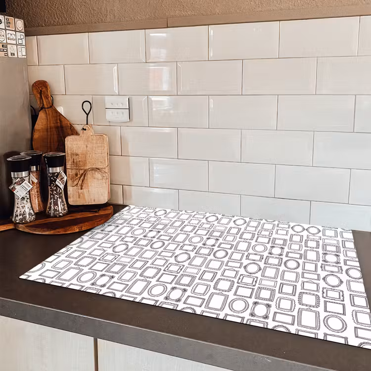 Lijsten - Patroon - Decoratie - Schets - Zwart-wit Inductie beschermer vinyl 3mm klein -sfeer3