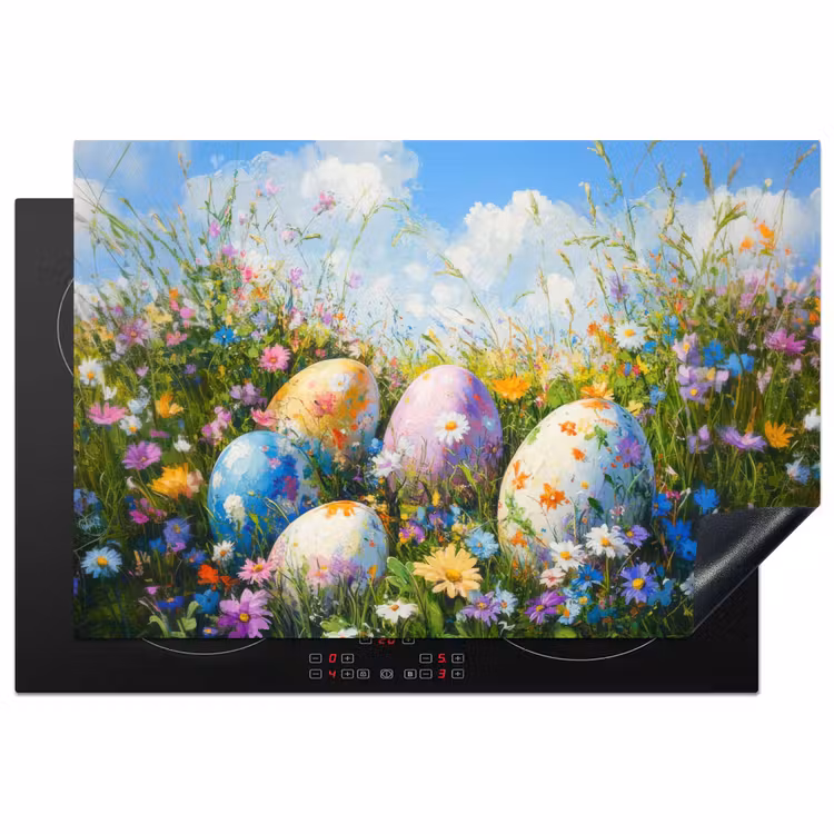 Grasveld - Eieren - Bloemen Inductie beschermer vinyl 3mm klein -3d