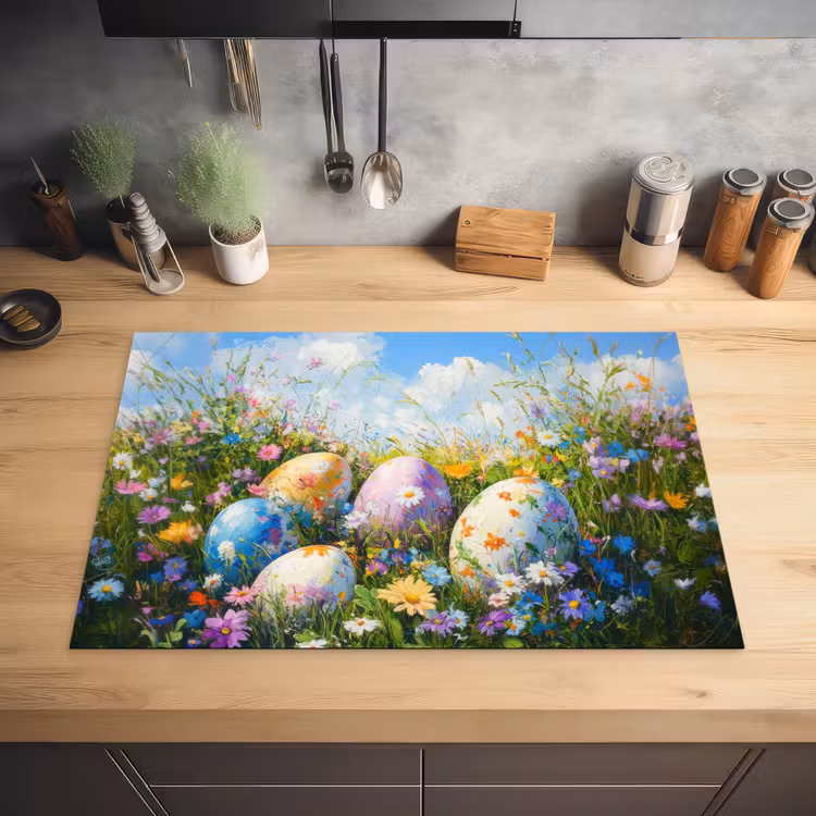 Grasveld - Eieren - Bloemen Inductie beschermer vinyl 3mm klein -sfeer5