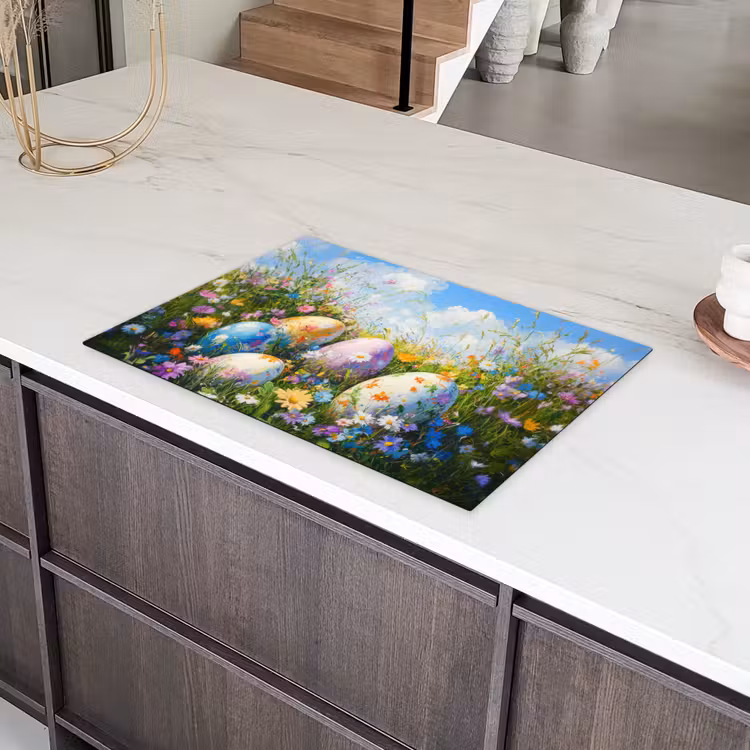 Grasveld - Eieren - Bloemen Inductie beschermer vinyl 3mm klein -sfeer8