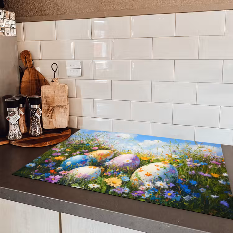 Grasveld - Eieren - Bloemen Inductie beschermer vinyl 3mm klein -sfeer3