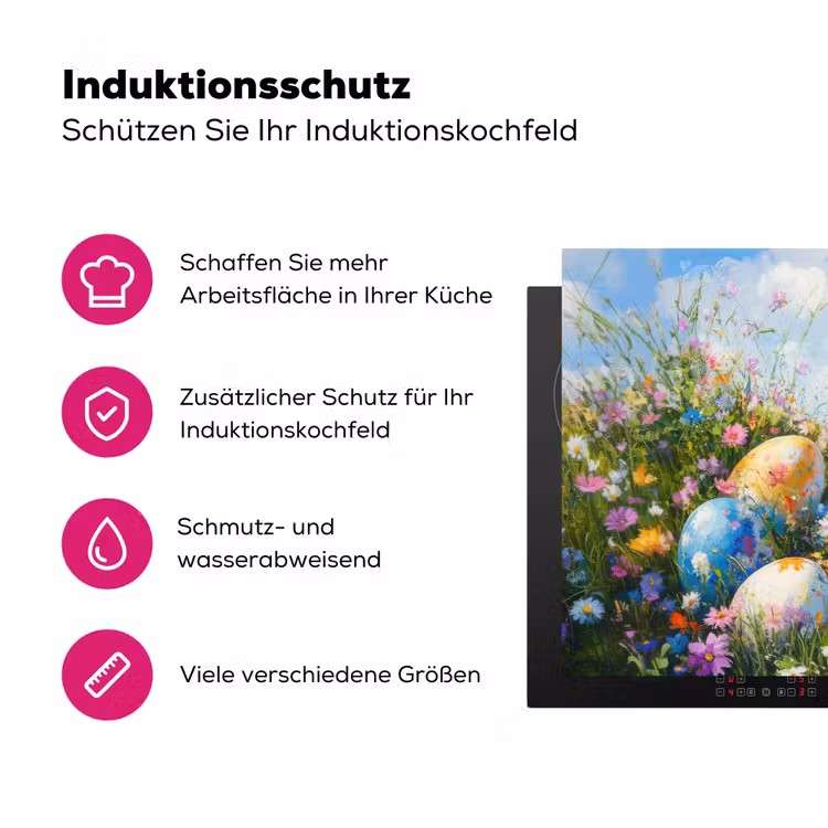 Grasveld - Eieren - Bloemen Inductie beschermer vinyl 3mm klein -zzzzzzz-lf-ups