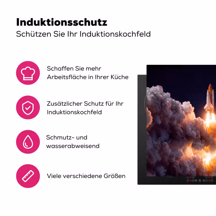 Herdabdeckplatte - Raumfahrzeug – Start – Sterne - Ruimtevaartuig - Lancering - Sterren Inductie beschermer vinyl 3mm middel