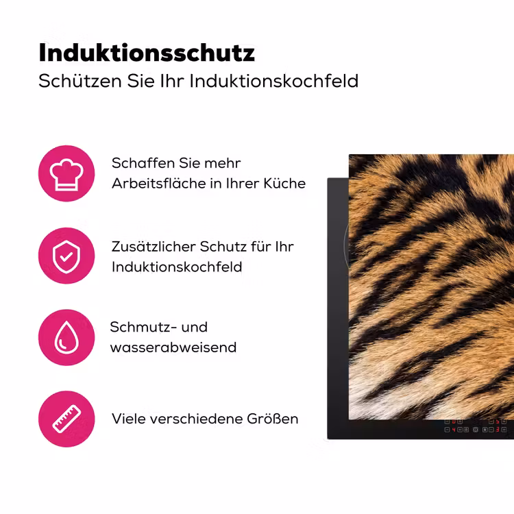 Realistisch - Tijgervacht - Zwart Inductie beschermer vinyl 3mm klein -zzzzzzz-lf-ups