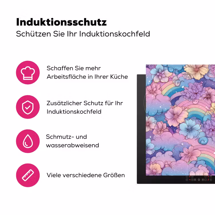 Regenbogen - Bloemen - Kleurrijk - Wolken Inductie beschermer vinyl 3mm klein -zzzzzzz-lf-ups