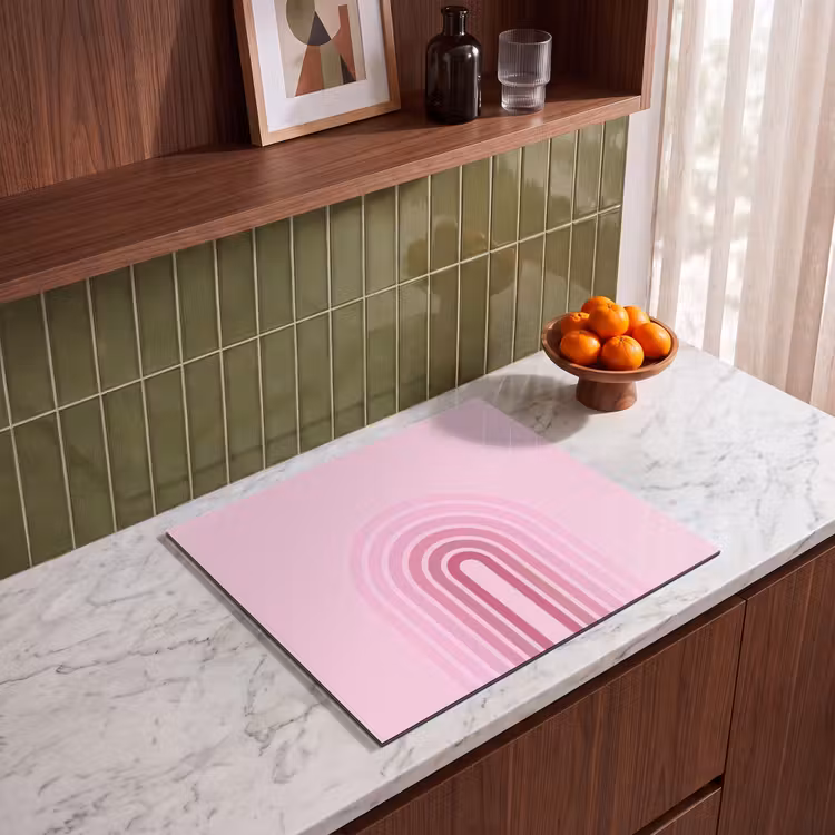 Regenboog - Roze - Abstract - Modern - Minimalistisch Inductie beschermer vinyl 3mm middel -sfeer8