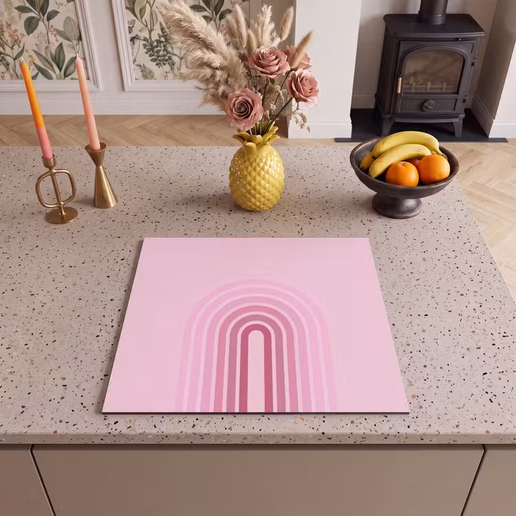 Regenboog - Roze - Abstract - Modern - Minimalistisch Inductie beschermer vinyl 3mm middel -sfeer3