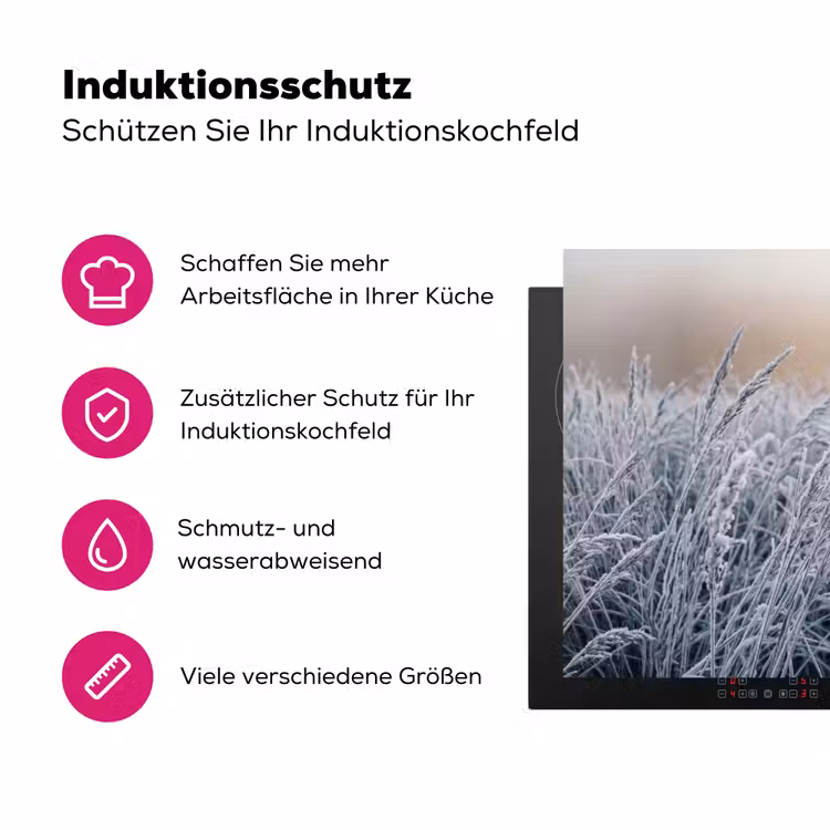 Rijp - Gras - Kristallen - Winter - Minimalistisch Inductie beschermer vinyl 3mm klein -zzzzzzz-lf-ups