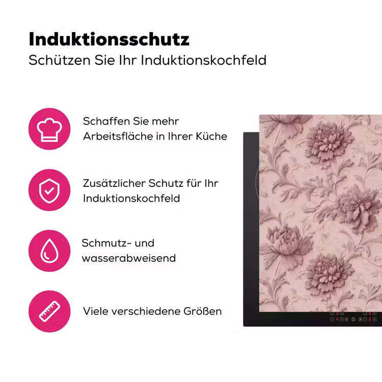 Reliëf - Pioenrozen - Roze Inductie beschermer vinyl 3mm klein 276 -zzzzzzz-lf-ups