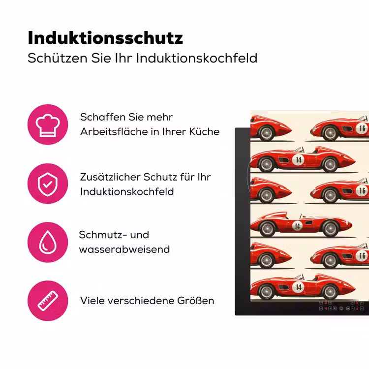 Raceauto - Retro - Rood Inductie beschermer vinyl 3mm klein 276 -zzzzzzz-lf-ups