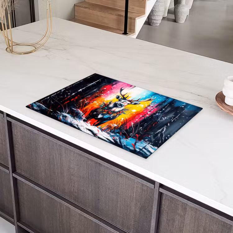 Rendier - Gewei - Krans - Kleurrijk Inductie beschermer vinyl 3mm klein -sfeer8
