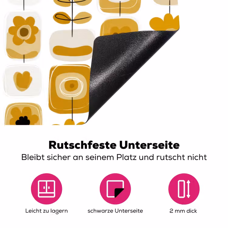 Retro - Abstract - Bloemen - Okergeel Inductie beschermer vinyl 3mm klein 276 -zzzzzzz-lf-onderkant