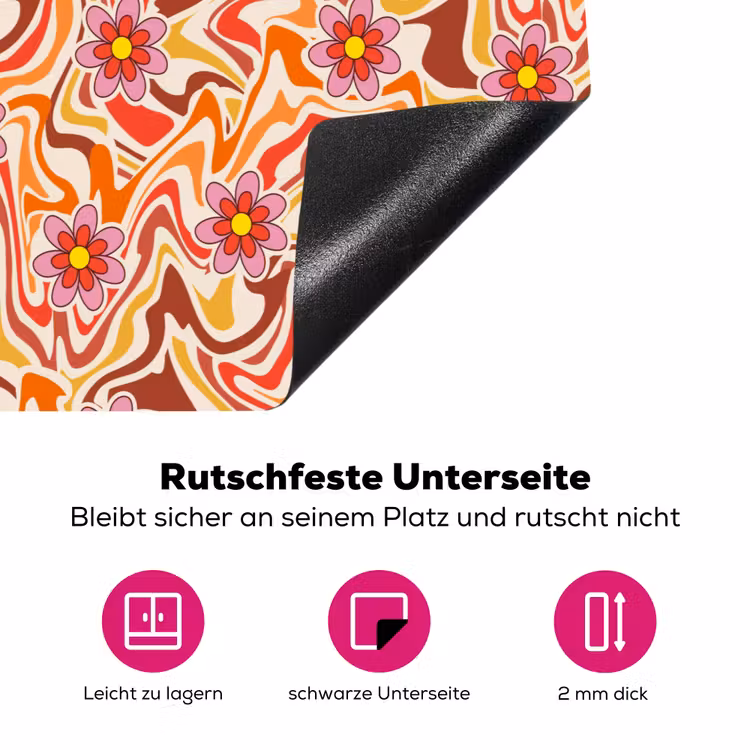Retro - Disco - Bloemen - Multi Inductie beschermer vinyl 3mm klein 276 -zzzzzzz-lf-onderkant