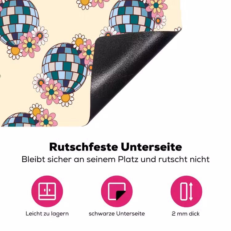 Retro - Disco - Bloemen - Discobal- Multi Inductie beschermer vinyl 3mm klein 276 -zzzzzzz-lf-onderkant