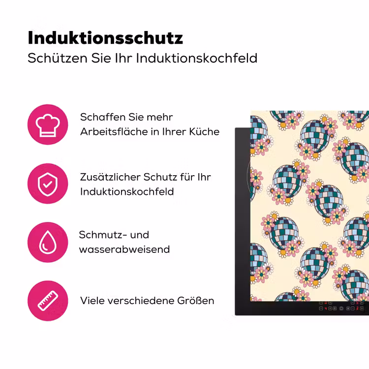 Retro - Disco - Bloemen - Discobal- Multi Inductie beschermer vinyl 3mm klein 276 -zzzzzzz-lf-ups