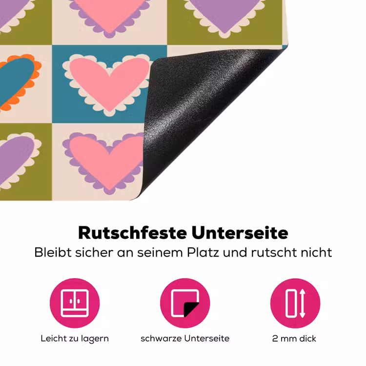 Retro - Kleuren - Patroon - Hartjes Inductie beschermer vinyl 3mm klein 276 -zzzzzzz-lf-onderkant