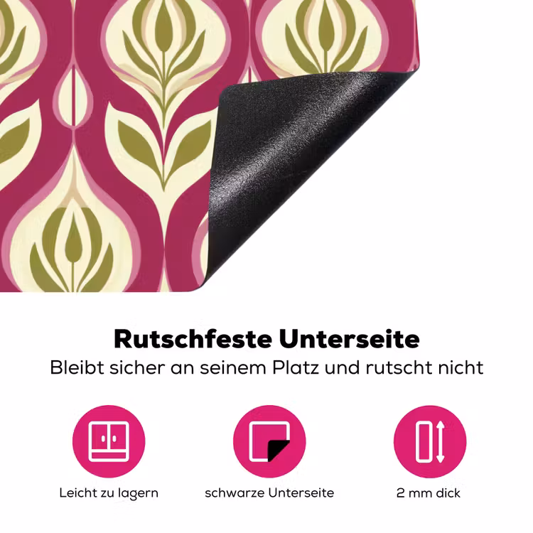 Retro - Floraal - Paars Inductie beschermer vinyl 3mm klein 276 -zzzzzzz-lf-onderkant