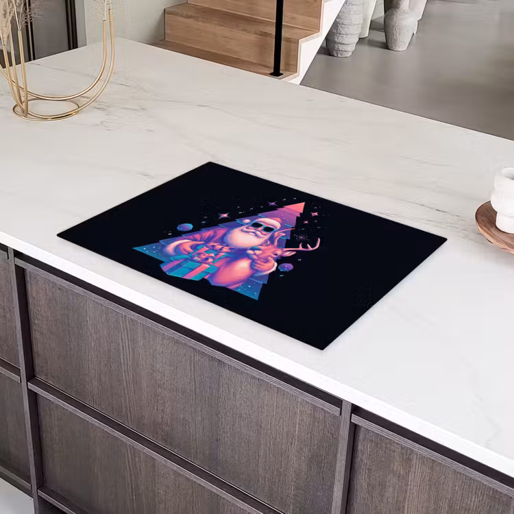 Retro - Kerstman - Rendieren - Kerstboom Inductie beschermer vinyl 3mm klein -sfeer8