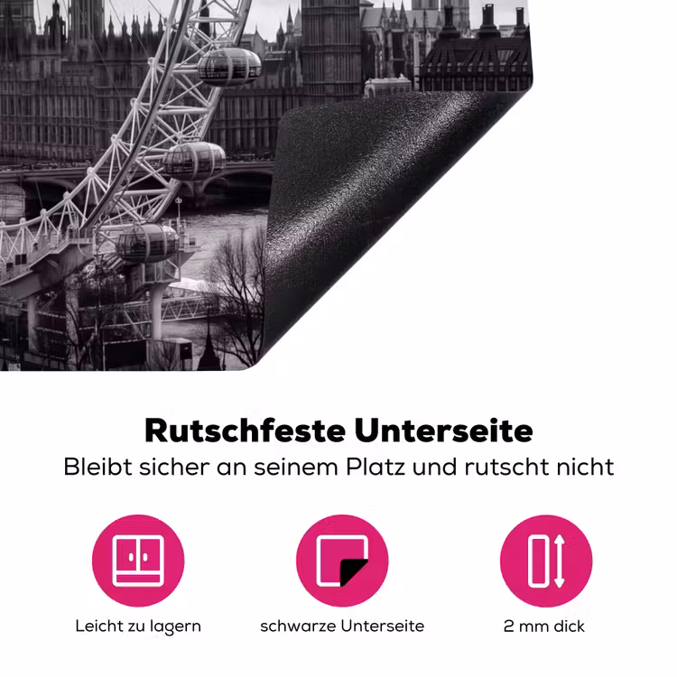 Reuzenrad - Klokkentoren - Architectuur - Zwart-wit - Stad Inductie beschermer vinyl 3mm middel -zzzzzzz-lf-onderkant