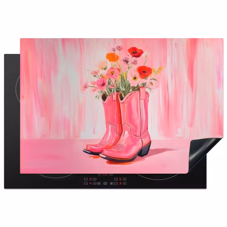Roze - Bloemen - Cowboy Inductie beschermer vinyl 3mm klein -3d