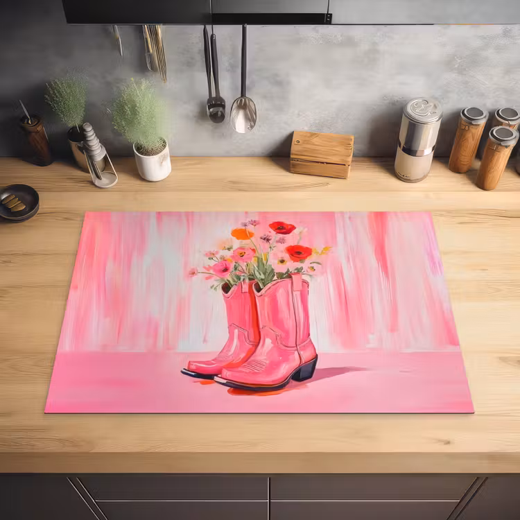 Roze - Bloemen - Cowboy Inductie beschermer vinyl 3mm klein -sfeer5
