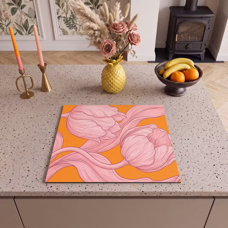 Herdabdeckplatte - Rosa Blumen – Modern - Roze bloemen - Modern Inductie beschermer vinyl 3mm middel