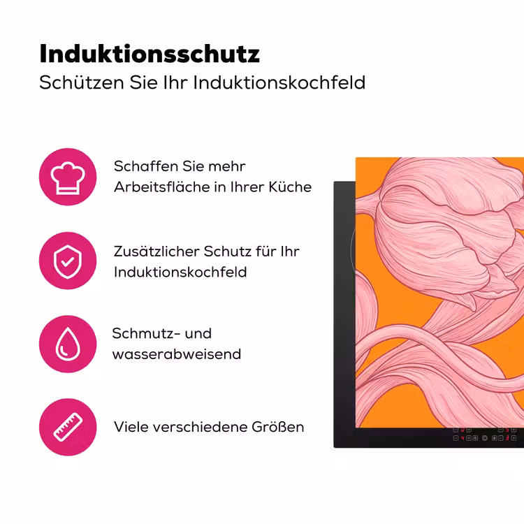 Herdabdeckplatte - Rosa Blumen – Modern - Roze bloemen - Modern Inductie beschermer vinyl 3mm middel