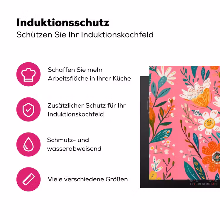 Roze - Bloemen - Wit - Oranje Inductie beschermer vinyl 3mm klein -zzzzzzz-lf-ups