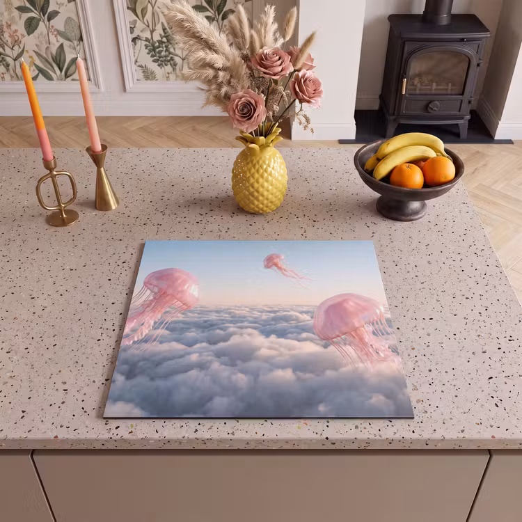 Herdabdeckplatte - Rosa Tier – Wolken - Roze dier - Wolken Inductie beschermer vinyl 3mm middel