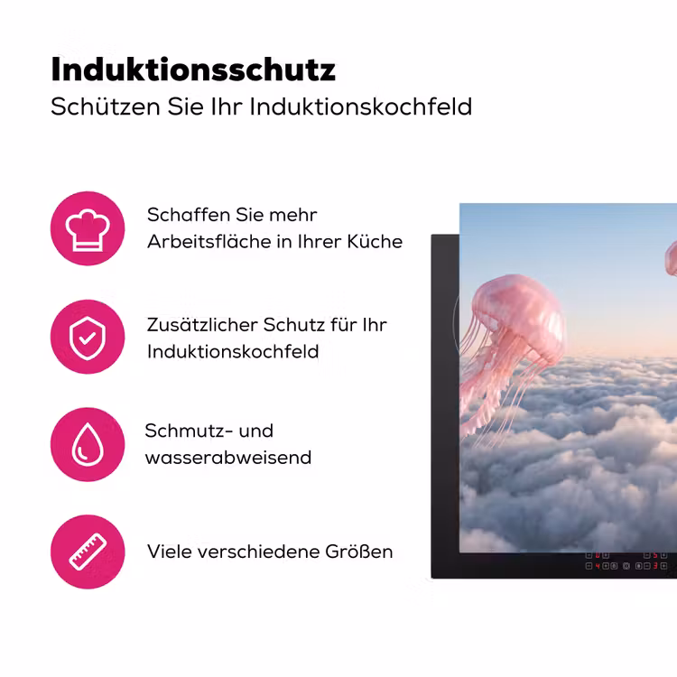 Herdabdeckplatte - Rosa Tier – Wolken - Roze dier - Wolken Inductie beschermer vinyl 3mm middel
