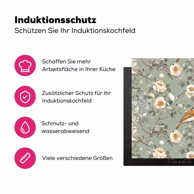 Roze - Vogels - Kleurrijk Inductie beschermer vinyl 3mm klein 276 -zzzzzzz-lf-ups