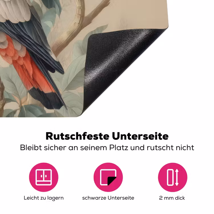 Roze kuifkaketoe - Tak met vruchten - Bladeren Inductie beschermer vinyl 3mm klein -zzzzzzz-lf-onderkant