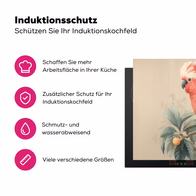 Roze kuifkaketoe - Tak met vruchten - Bladeren Inductie beschermer vinyl 3mm klein -zzzzzzz-lf-ups