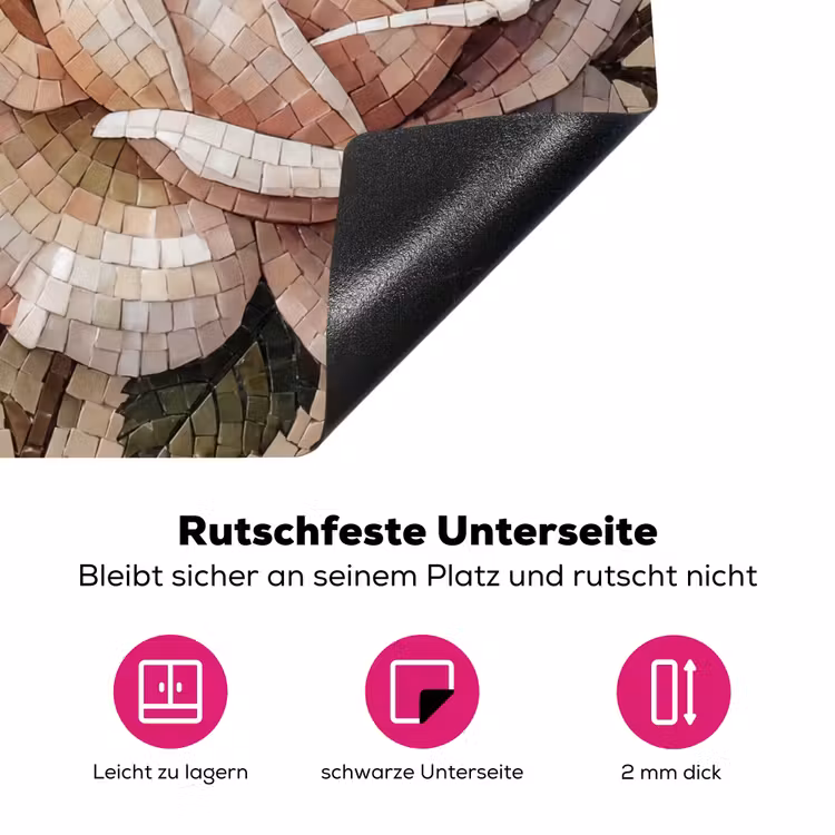 Roos - Mozaïek - Bloemen - Klassiek - Beige Inductie beschermer vinyl 3mm middel -zzzzzzz-lf-onderkant