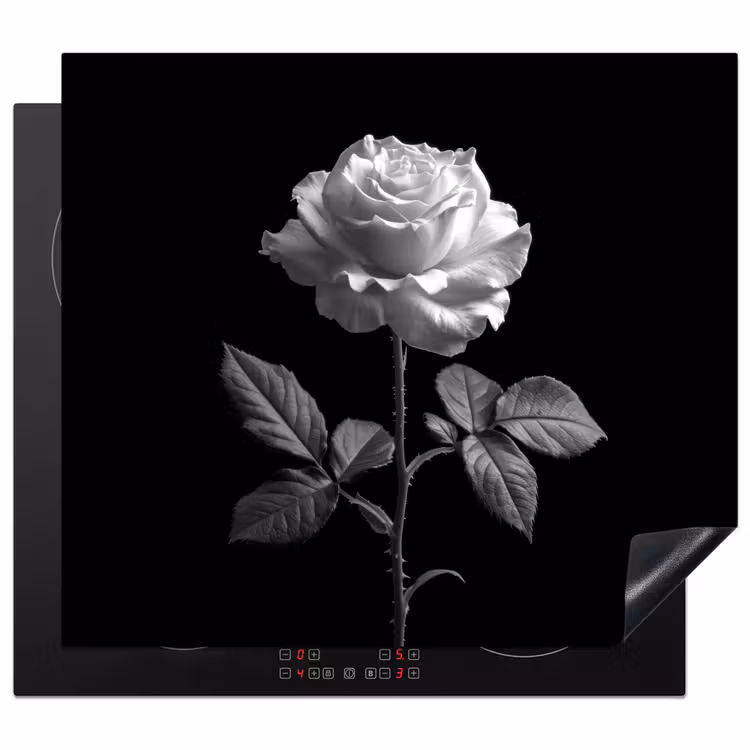 Roos - Zwart-wit - Bloem Inductie beschermer vinyl 3mm middel -3d