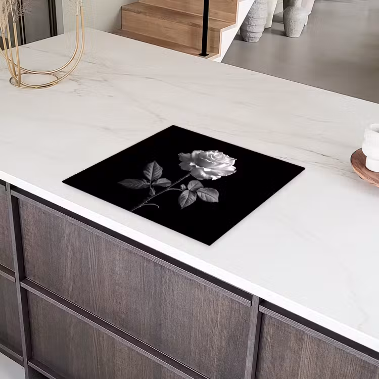 Roos - Zwart-wit - Bloem Inductie beschermer vinyl 3mm middel -sfeer8