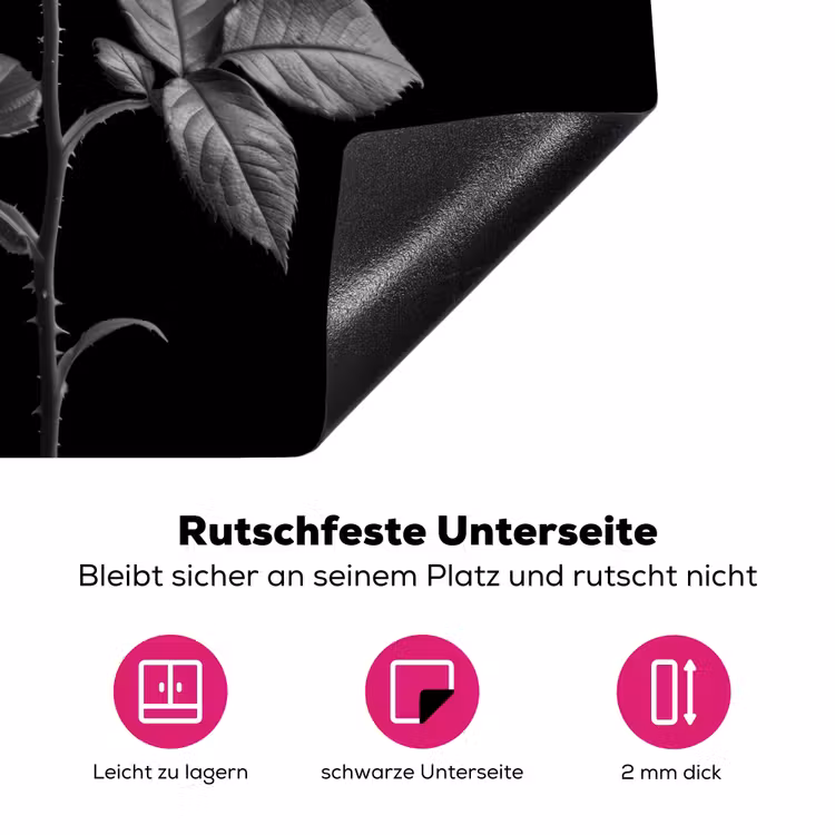 Roos - Zwart-wit - Bloem Inductie beschermer vinyl 3mm middel -zzzzzzz-lf-onderkant