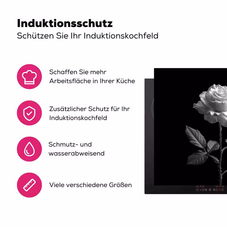 Roos - Zwart-wit - Bloem Inductie beschermer vinyl 3mm middel -zzzzzzz-lf-ups