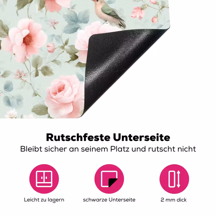 Rozen - Vogels - Pastel - Kleurrijk Inductie beschermer vinyl 3mm klein 276 -zzzzzzz-lf-onderkant