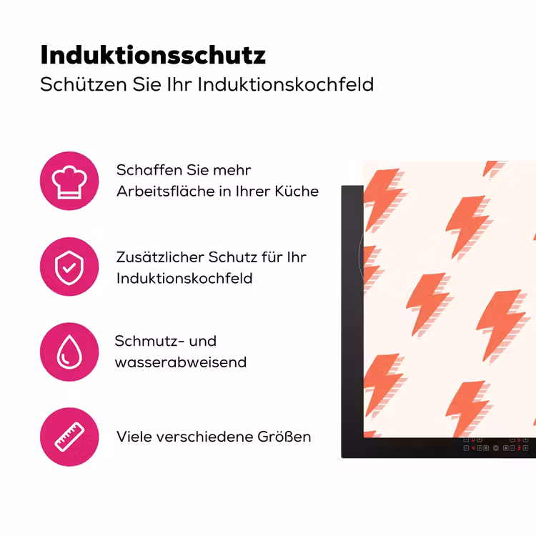 Rood - Bliksem - Roze Inductie beschermer vinyl 3mm klein 276 -zzzzzzz-lf-ups