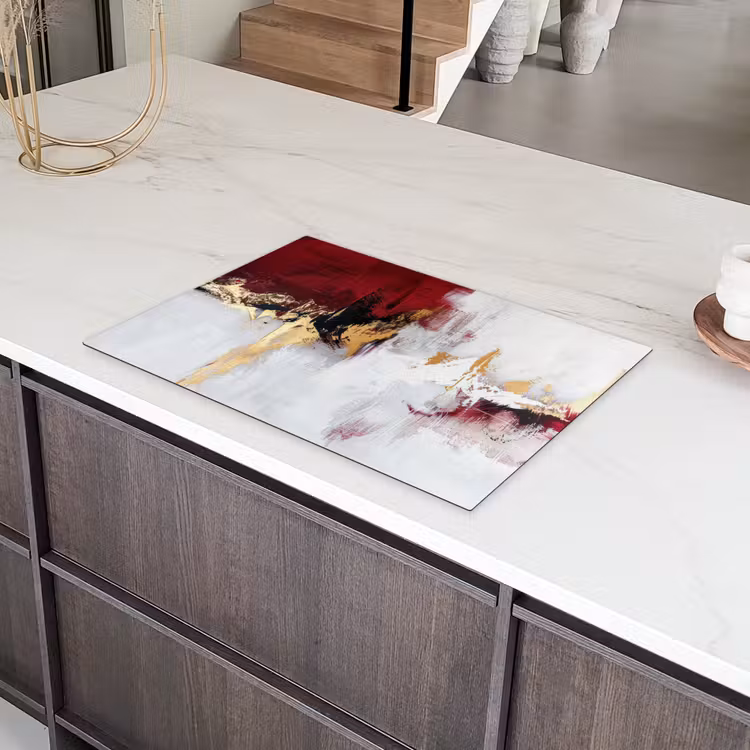 Rood - Marmer - Abstract - Goud - Modern Inductie beschermer vinyl 3mm klein -sfeer8