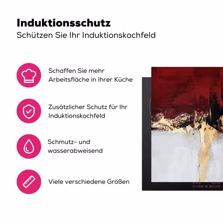 Rood - Marmer - Abstract - Goud - Modern Inductie beschermer vinyl 3mm klein -zzzzzzz-lf-ups