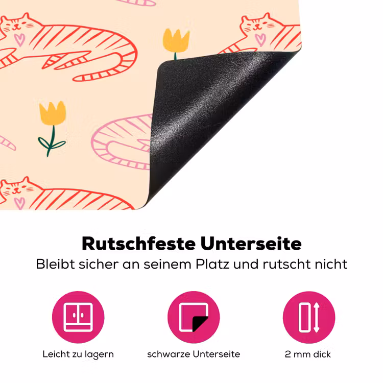 Rood - Roze - Katten - Bloemen Inductie beschermer vinyl 3mm klein 276 -zzzzzzz-lf-onderkant