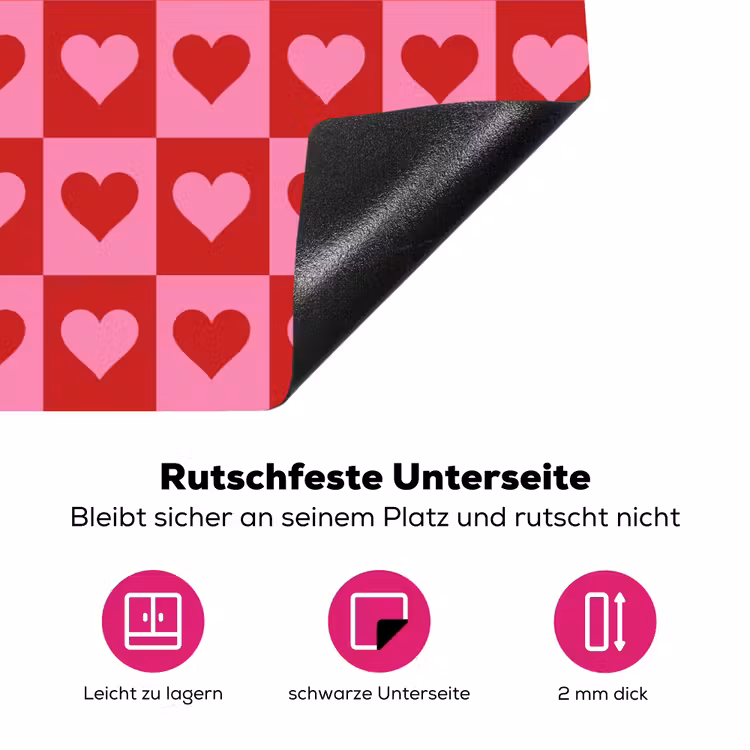 Rood - Roze - Schaakbord - Valentijn Inductie beschermer vinyl 3mm klein -zzzzzzz-lf-onderkant