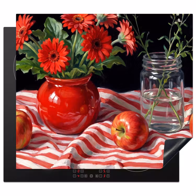 Herdabdeckplatte - Rote Blumen – Vase - Rode bloemen - Vaas Inductie beschermer vinyl 3mm middel