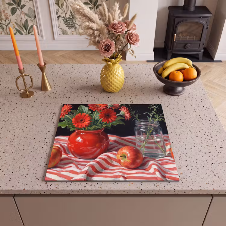 Herdabdeckplatte - Rote Blumen – Vase - Rode bloemen - Vaas Inductie beschermer vinyl 3mm middel