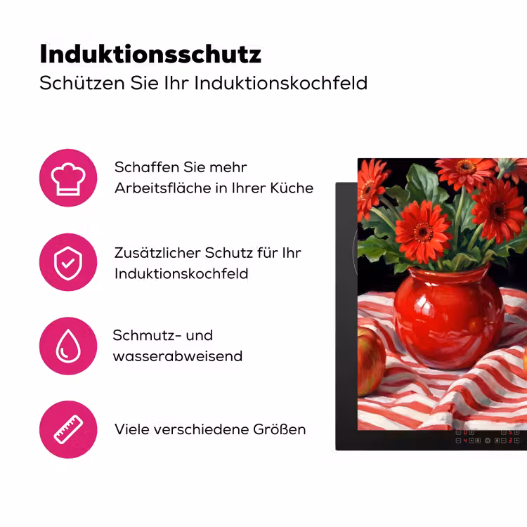 Herdabdeckplatte - Rote Blumen – Vase - Rode bloemen - Vaas Inductie beschermer vinyl 3mm middel