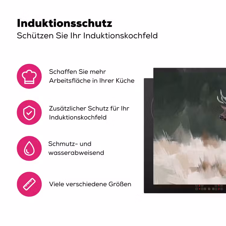 Edelhert - Gewei - Schildering - Rustiek Inductie beschermer vinyl 3mm klein -zzzzzzz-lf-ups