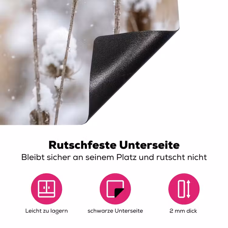 Roodborstje - Gedroogde bloem - Sneeuw - Winter - Vertederend Inductie beschermer vinyl 3mm klein -zzzzzzz-lf-onderkant